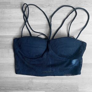 Fanco Black Lace Bandeau Top Or  Bra Zipper Back Size Small